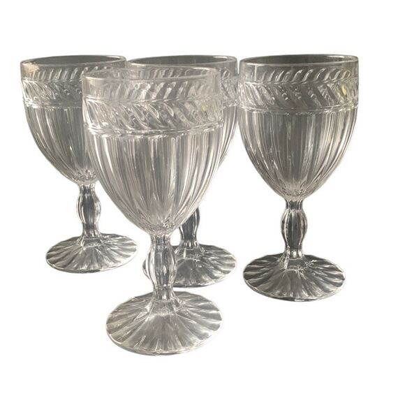 Vintage MIKASA Italian Countryside Crystal Goblet Glasses Water 7 1/8” Lot Set o - Picture 3 of 16